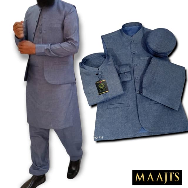 Men's shalwar kameez with same waistcoat